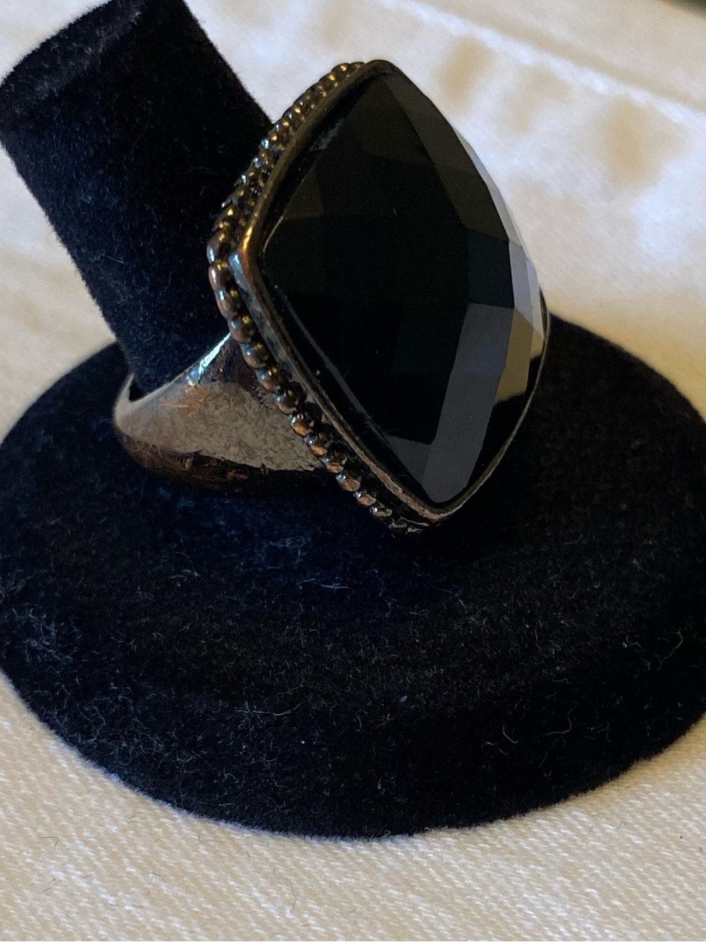 Black Faceted Stone Men's Statement Ring, Size 7.5